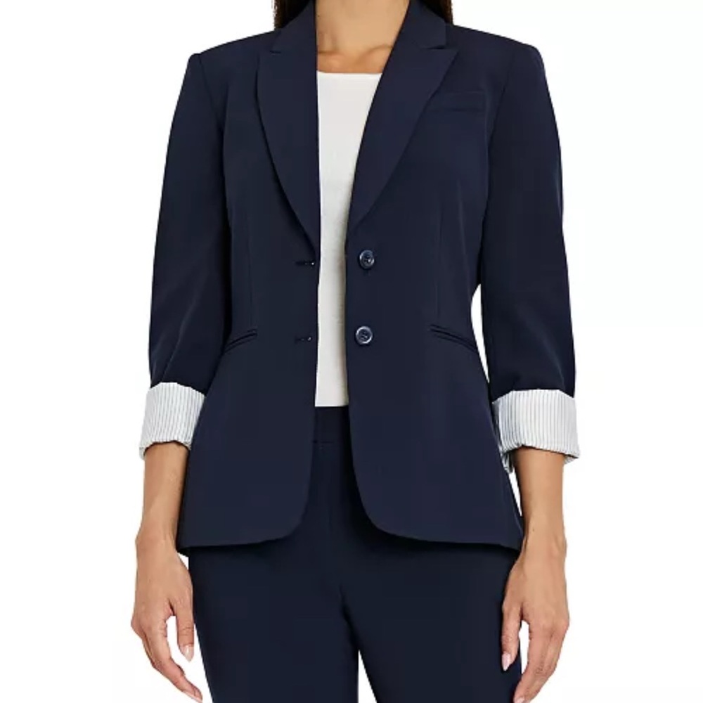 Navy Suit (Blazer and Pants) Set with Striped Cuffs